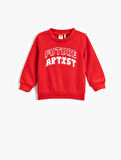 Baskılı Sweatshirt Uzun Kollu Bisiklet Yaka