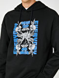 Kapşonlu Oversize Sweatshirt Şardonlu Kuru Kafa Baskılı