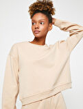 Basic Spor Sweatshirt Şardonlu Bisiklet Yaka Reglan Kollu
