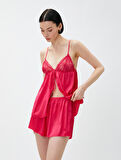 Saten Babydoll İnce Askılı Dantelli