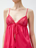 Saten Babydoll İnce Askılı Dantelli