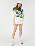 Şardonlu Kolej Sweatshirt Baskılı Bisiklet Yaka Uzun Kollu