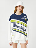 Şardonlu Kolej Sweatshirt Baskılı Bisiklet Yaka Uzun Kollu
