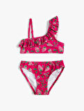 Bikini Takımı Fırfırlı Tek Omuz İnce Askılı