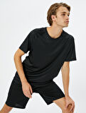 Basic Spor Tişört Reglan Kol Bisiklet Yaka Dokulu