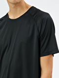 Basic Spor Tişört Reglan Kol Bisiklet Yaka Dokulu