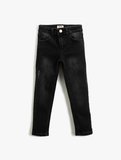 Kot Pantolon Düz Paça Normal Bel - Straight Jean  Beli Ayarlanabilir Lastikli