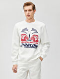 Baskılı Sweatshirt Yarış Temalı Bisiklet Yaka Uzun Kollu