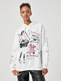 Kapüşonlu Sweatshirt Baskılı Uzun Kollu Rahat Kesim