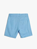 Keten Şort Düğmeli Cepli