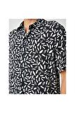 3sam60149hw 9d9 Siyah Desenli Erkek Viskoz Woven Tops Gömlek