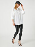Oversize Gömlek Yakası Zımba Detaylı