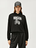 Crop Sweatshirt Kapüşonlu Baskılı