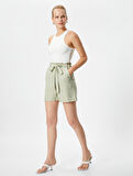 Kemerli Şort Cepli Viskon