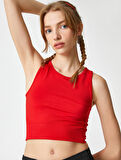 Crop Atlet Basic Bisiklet Yaka Kolsuz Fitilli