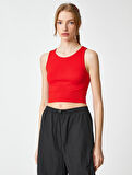 Crop Atlet Basic Bisiklet Yaka Kolsuz Fitilli