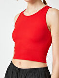 Crop Atlet Basic Bisiklet Yaka Kolsuz Fitilli