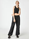 Crop Atlet Basic Bisiklet Yaka Kolsuz Fitilli