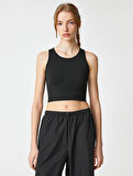 Crop Atlet Basic Bisiklet Yaka Kolsuz Fitilli