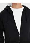 Basic Fermuarlı Sweat Kapşonlu Cep Detaylı