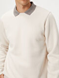 Basic Sweatshirt Polo Yaka Etiket Baskı Detaylı Ribanalı Şardonlu