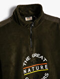 Polar Sweatshirt Oversize Yarım Fermuarlı Dik Yaka Cepli Baskı Detaylı
