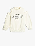 Sweatshirt Pencere Detaylı Beli ve Manşetleri Lastikli Parıltılı Baskılı
