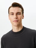 Slim Fit Kazak Triko Basic Bisiklet Yaka Dokulu