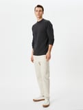 Slim Fit Kazak Triko Basic Bisiklet Yaka Dokulu