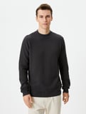 Slim Fit Kazak Triko Basic Bisiklet Yaka Dokulu