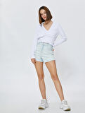 Gipeli Crop Bluz V Yaka Uzun Kollu