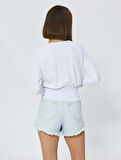 Gipeli Crop Bluz V Yaka Uzun Kollu