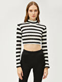 Crop Tişört Uzun Kollu Dik Yaka