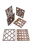 Desen Kesimli Ahşap Bardak Altlığı 6'lı Takım , Kahve Bardak Altlığı, Coffe Time -0128
