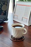 Desen Kesimli Ahşap Bardak Altlığı 6'lı Takım , Kahve Bardak Altlığı, Coffe Time -0133