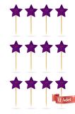 Mor Yıldız Simli Eva Kürdan Cupcake Toppers Cupcake Çubuğu 12'li