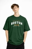 Boston - Baskılı Oversize Tişört HAKI