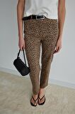 Kahverengi Leopar Crop Pantolon