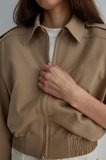 Camel Cooper Crop Bomber Ceket