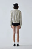 Krem Cooper Crop Bomber Ceket