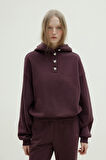 Mürdüm Gala Düğmeli Oversize Sweatshirt