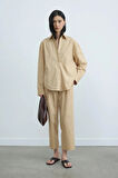 Camel Paper Poplin Pantolon