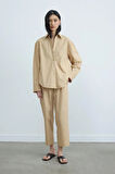Camel Paper Poplin Pantolon