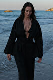 Siyah %100 Keten Eleni Kimono