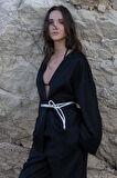 Siyah %100 Keten Eleni Kimono