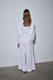 Beyaz Ole Oversize Keten Bluz