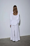 Beyaz Ole Oversize Keten Bluz
