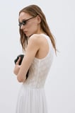 Ekru Lacy Dantelli Maxi Elbise