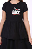 Toontoy Kız Çocuk I Love Rock Baskılı Elbise