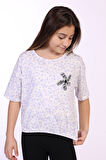 Toontoy Kız Çocuk Yazılı Çiçek Baskılı Tişört